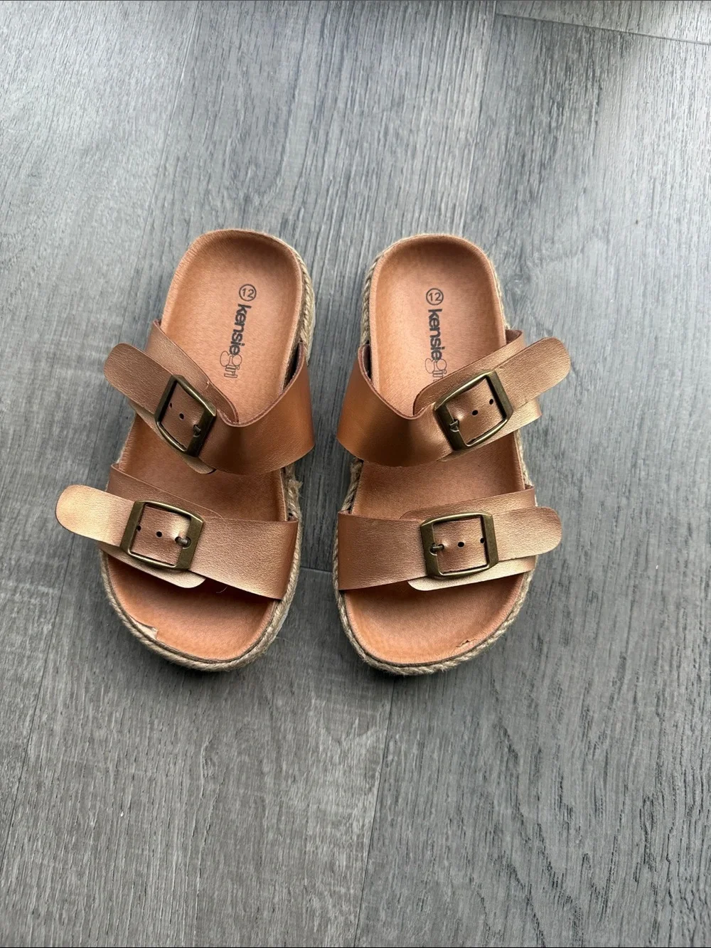 Kensie Girl Copper Brown Double-Buckle Slide Sandals